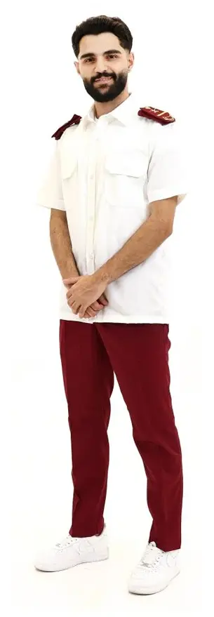 Security guard uniform – white with maroon color (white and burgundy tone)