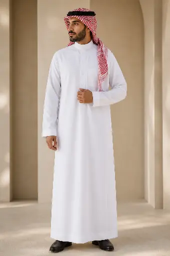 [Th-929] ثوب ابيض قماش ازراري ياباني 7020