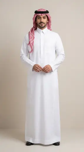 [Th-943] Thobe White Fabric Sameer Amis