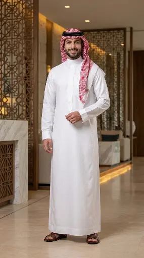 [Th-937] Thobe White Fabric Dibaj MT - 000017