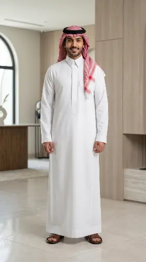[Th-939] Thobe White Fabric Fintoa F - 095