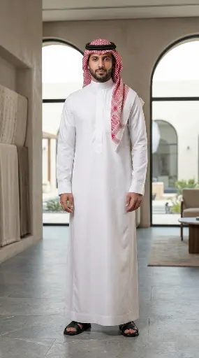 [Th-938] ثوب ابيض قماش فاشن (كوري اورافيل 100056)