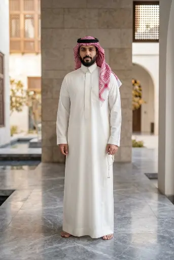 [Th-923] Thobe White Fabric Al Barq - (Trend Amis 100076)