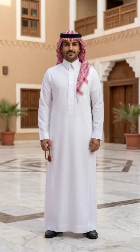 [Th-927] Thobe White Fabric Al Motamad