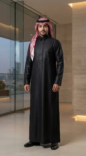 [Th-844] ثوب قماش اسود سمير اميس - كود2030