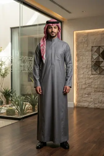 [Th-861] ثوب قماش رصاصي سمير اميس - كود2030