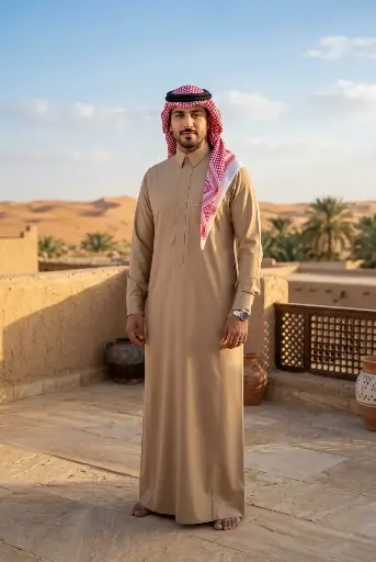 [Th-843] ثوب قماش بيج سمير اميس - كود2030