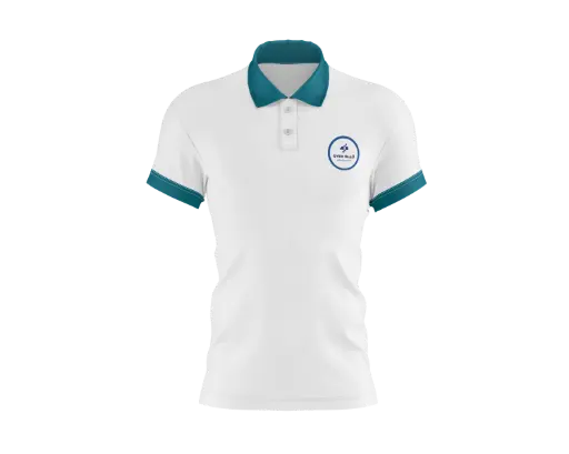 [Sh-658] Short-sleeve sports polo T-shirt – White color with Tiffany collar, Size 8, Boys Section – Qeem School