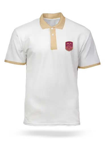 [Sh-650] Short-sleeve polo T-shirt – White color with beige collar, Middle School Stage – Manahil Al Bukayriyah School